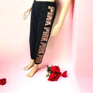 VICTORIA SECRET PINK Bling Rose Gold Sequins Black Marled Pants Size S  NWOT